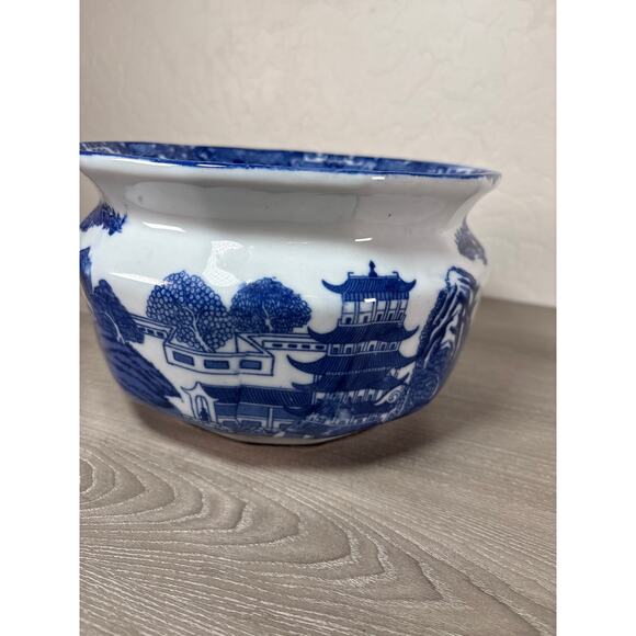 Vintage, Ironstone, Variant Blue Willow, Invalid-Adult Chamber Pot 11inx9inx6in - Picture 3 of 9
